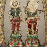 Radha Krishna Idols with Temple Arch Frame | 35" Brass Superfine | Meenakari Stonework | Krishna Leela Scenes | 40 kg Sacred Masterpiece | Divine Elegance